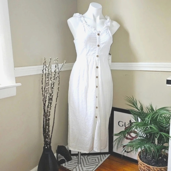 White Button Down Boho Midi Dress - Picture 1 of 6